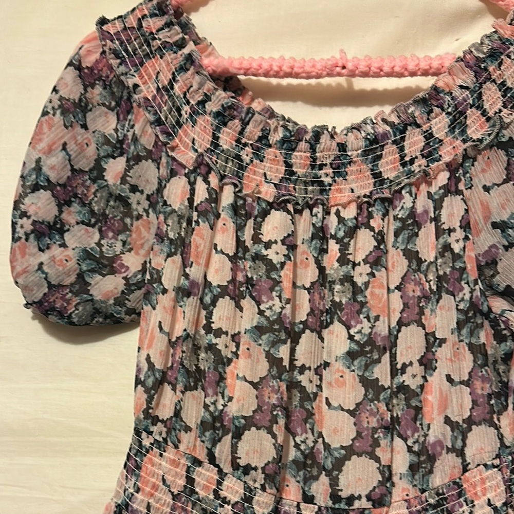Colorful Pastel Floral Maxi Ruched Sundress w/ Puffed Sleeves Size Small - Picture 5 of 9